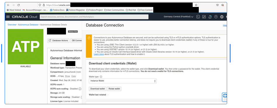 authenticate with Oracle Autonomous database